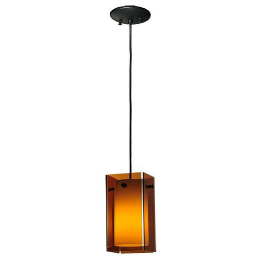 Meyda Lighting Metro 7" Black Quadrato Mini Pendant Light With Amber Shade Glass