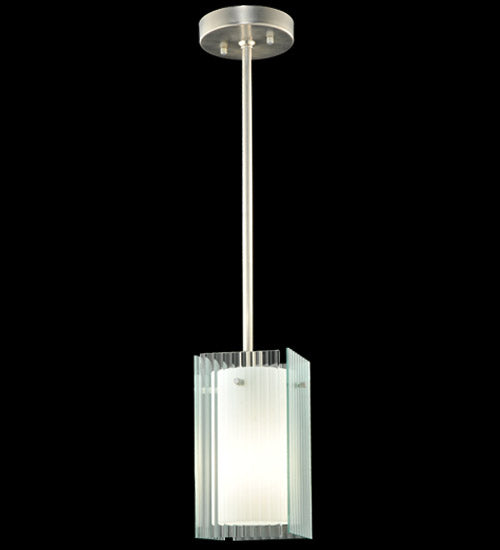 Meyda Lighting Metro 7" Silver Mini Pendant Light With Clear Fluted Quadrato Shade Glass