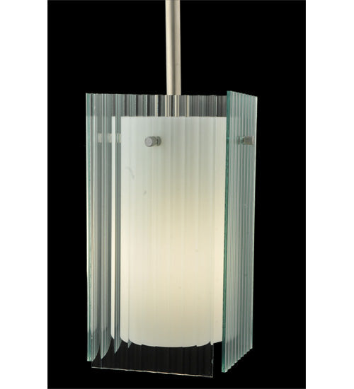 Meyda Lighting Metro 7" Silver Mini Pendant Light With Clear Fluted Quadrato Shade Glass