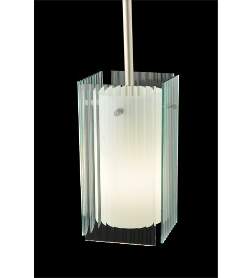 Meyda Lighting Metro 7" Silver Mini Pendant Light With Clear Fluted Quadrato Shade Glass