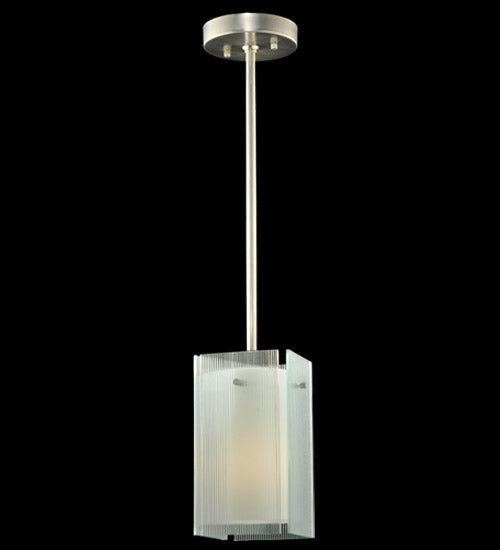 Meyda Lighting Metro 7" Silver Mini Pendant Light With Clear Reeded Quadrato Shade Glass