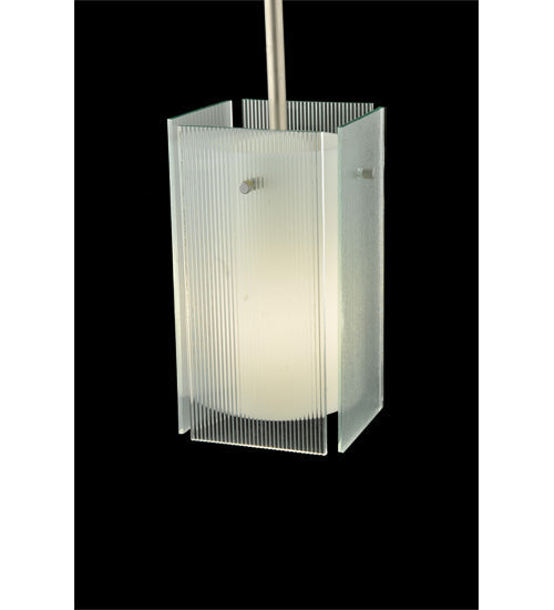 Meyda Lighting Metro 7" Silver Mini Pendant Light With Clear Reeded Quadrato Shade Glass