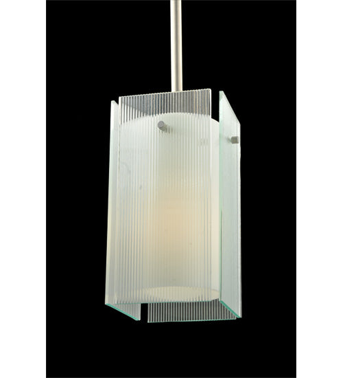 Meyda Lighting Metro 7" Silver Mini Pendant Light With Clear Reeded Quadrato Shade Glass