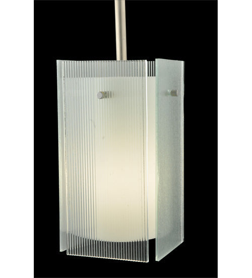 Meyda Lighting Metro 7" Silver Mini Pendant Light With Clear Reeded Quadrato Shade Glass