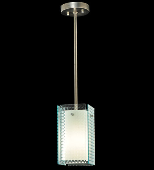 Meyda Lighting Metro 7" Silver Mini Pendant Light With Clear Window Pane Quadrato Shade Glass