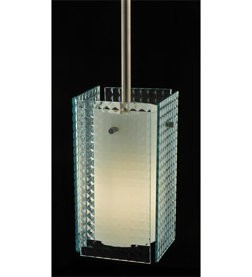 Meyda Lighting Metro 7" Silver Mini Pendant Light With Clear Window Pane Quadrato Shade Glass