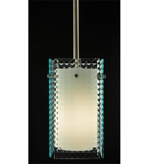 Meyda Lighting Metro 7" Silver Mini Pendant Light With Clear Window Pane Quadrato Shade Glass