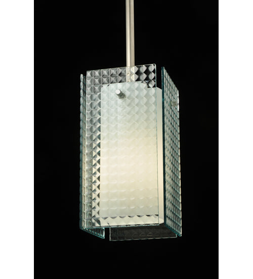 Meyda Lighting Metro 7" Silver Mini Pendant Light With Clear Window Pane Quadrato Shade Glass