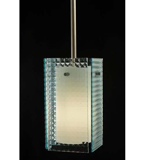 Meyda Lighting Metro 7" Silver Mini Pendant Light With Clear Window Pane Quadrato Shade Glass