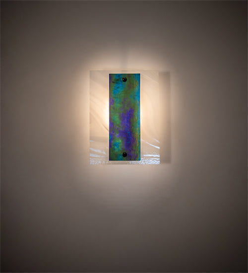 Meyda Lighting Metro 9" Nickel Aurora Borealis Wall Sconce With White & Iridescent Shade Glass