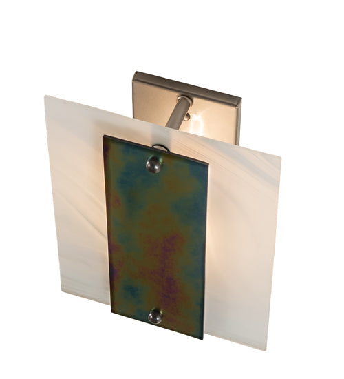 Meyda Lighting Metro 9" Nickel Aurora Borealis Wall Sconce With White & Iridescent Shade Glass