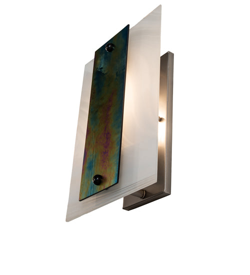 Meyda Lighting Metro 9" Nickel Aurora Borealis Wall Sconce With White & Iridescent Shade Glass