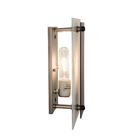 Meyda Lighting Metro 9" Nickel Aurora Borealis Wall Sconce With White & Iridescent Shade Glass