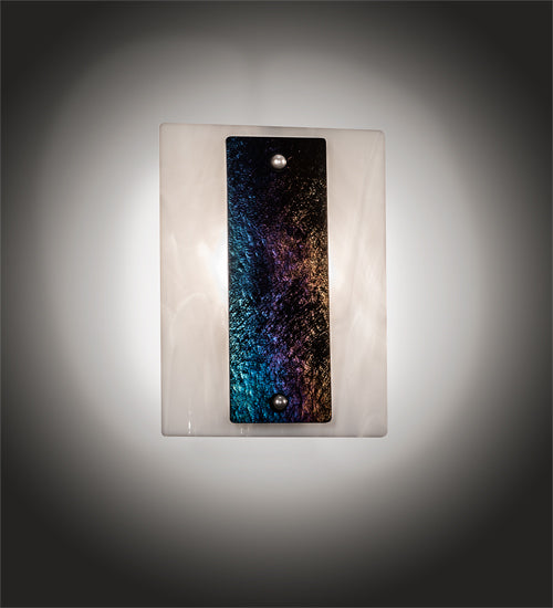 Meyda Lighting Metro 9" Nickel Aurora Borealis Wall Sconce With White Opal & Black Iridescent Shade Glass