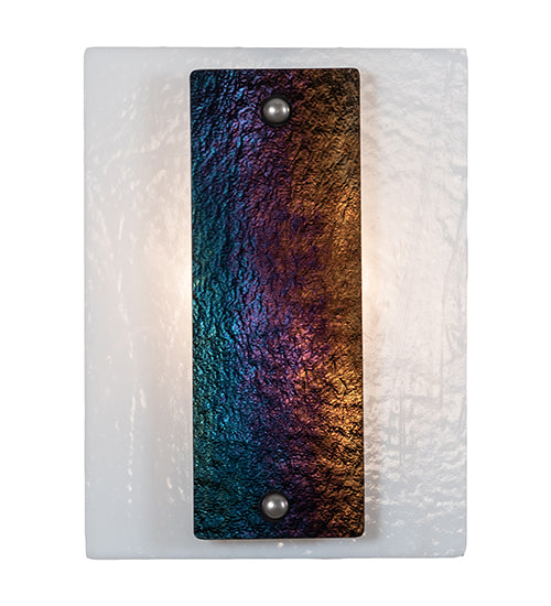 Meyda Lighting Metro 9" Nickel Aurora Borealis Wall Sconce With White Opal & Black Iridescent Shade Glass