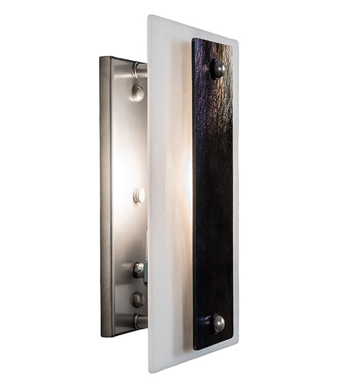 Meyda Lighting Metro 9" Nickel Aurora Borealis Wall Sconce With White Opal & Black Iridescent Shade Glass