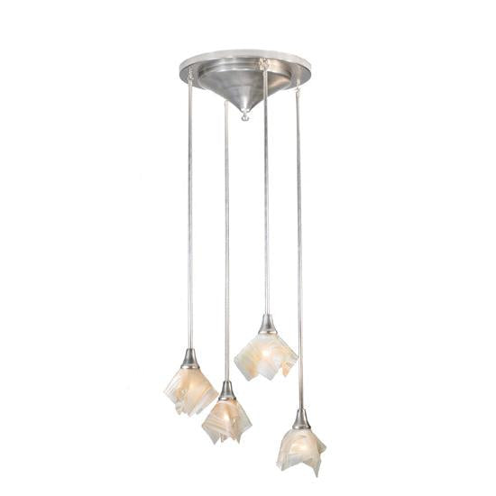 Meyda Lighting Metro Blush Swirl 24" 4-Light Brushed Nickel Handkerchief Cascading Pendant Light With Peach Shade Glass