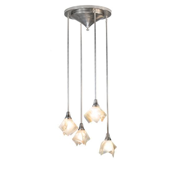 Meyda Lighting Metro Blush Swirl 24" 4-Light Brushed Nickel Handkerchief Cascading Pendant Light With Peach Shade Glass