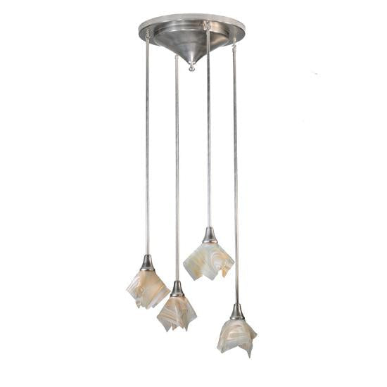 Meyda Lighting Metro Blush Swirl 24" 4-Light Brushed Nickel Handkerchief Cascading Pendant Light With Peach Shade Glass