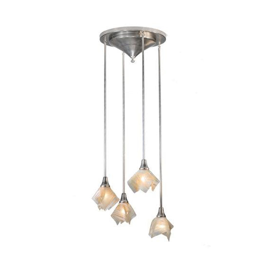 Meyda Lighting Metro Blush Swirl 24" 4-Light Brushed Nickel Handkerchief Cascading Pendant Light With Peach Shade Glass