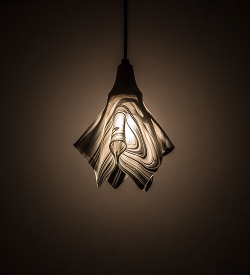 Meyda Lighting Metro Fusion 10" Black Noir Swirl Mini Pendant Light With Black & White Swirl Shade Glass