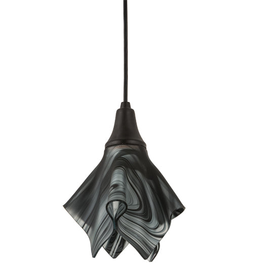 Meyda Lighting Metro Fusion 10" Black Noir Swirl Mini Pendant Light With Black & White Swirl Shade Glass