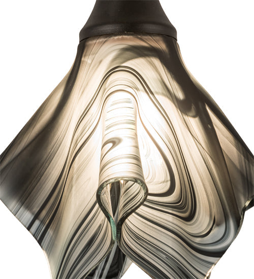 Meyda Lighting Metro Fusion 10" Black Noir Swirl Mini Pendant Light With Black & White Swirl Shade Glass