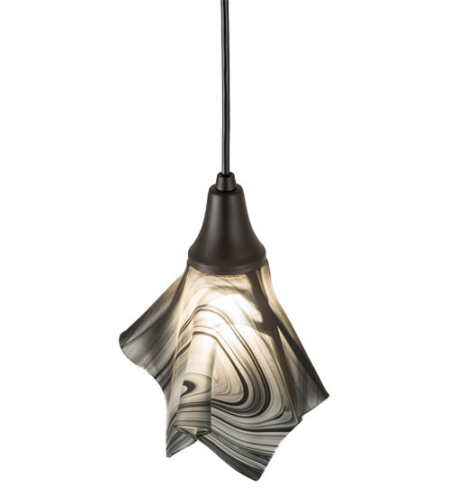 Meyda Lighting Metro Fusion 10" Black Noir Swirl Mini Pendant Light With Black & White Swirl Shade Glass