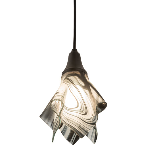 Meyda Lighting Metro Fusion 10" Black Noir Swirl Mini Pendant Light With Black & White Swirl Shade Glass