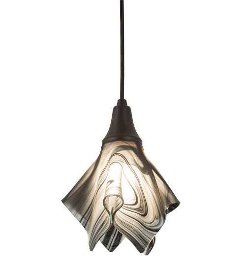 Meyda Lighting Metro Fusion 10" Black Noir Swirl Mini Pendant Light With Black & White Swirl Shade Glass