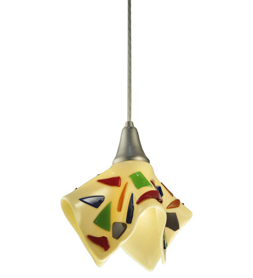 Meyda Lighting Metro Fusion 10" Brushed Nickel Pebbles Mini Pendant Light With Multi-Colored Handkerchief Shade Glass