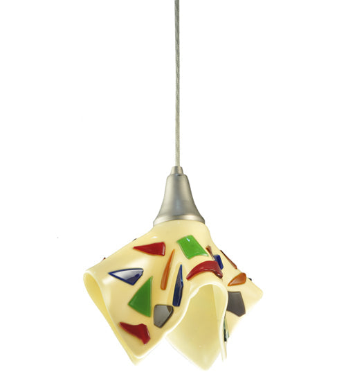 Meyda Lighting Metro Fusion 10" Brushed Nickel Pebbles Mini Pendant Light With Multi-Colored Handkerchief Shade Glass