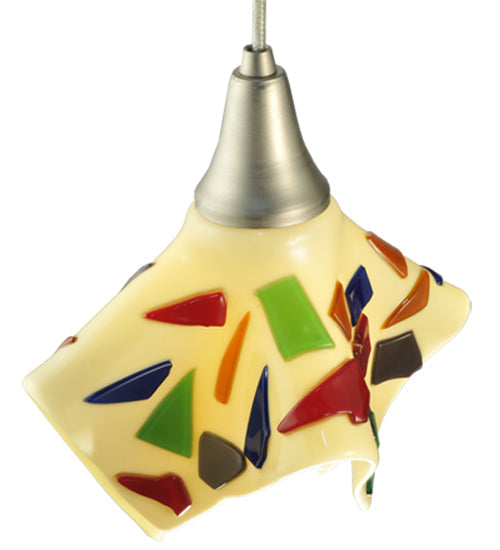 Meyda Lighting Metro Fusion 10" Brushed Nickel Pebbles Mini Pendant Light With Multi-Colored Handkerchief Shade Glass