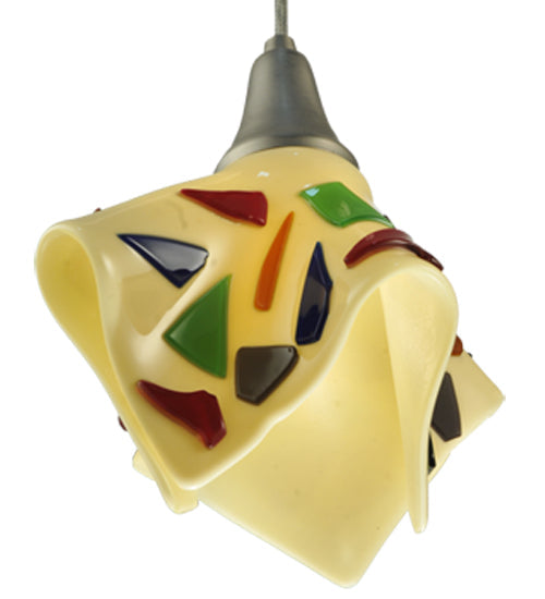 Meyda Lighting Metro Fusion 10" Brushed Nickel Pebbles Mini Pendant Light With Multi-Colored Handkerchief Shade Glass