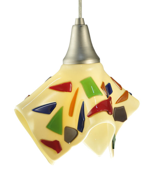 Meyda Lighting Metro Fusion 10" Brushed Nickel Pebbles Mini Pendant Light With Multi-Colored Handkerchief Shade Glass