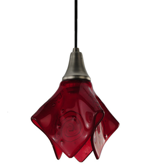 Meyda Lighting Metro Fusion 10" Brushed Nickel Super Nova Mini Pendant Light With Red Bas Relief Shade Glass