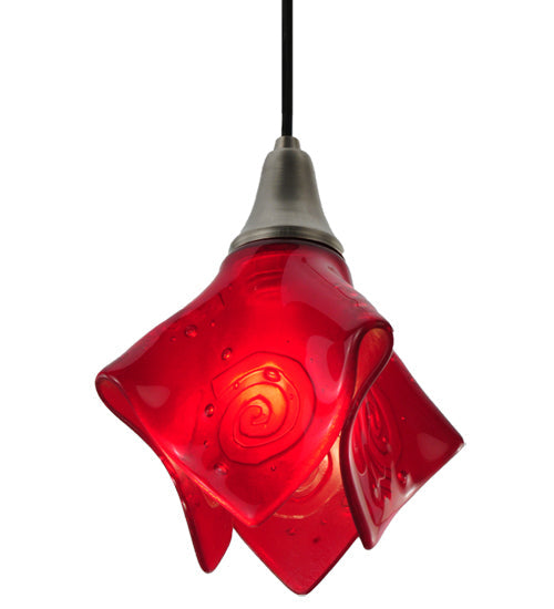 Meyda Lighting Metro Fusion 10" Brushed Nickel Super Nova Mini Pendant Light With Red Bas Relief Shade Glass
