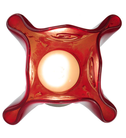 Meyda Lighting Metro Fusion 10" Brushed Nickel Super Nova Mini Pendant Light With Red Bas Relief Shade Glass