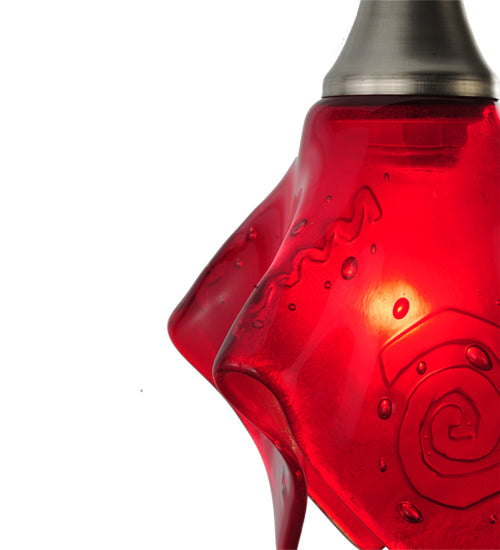 Meyda Lighting Metro Fusion 10" Brushed Nickel Super Nova Mini Pendant Light With Red Bas Relief Shade Glass
