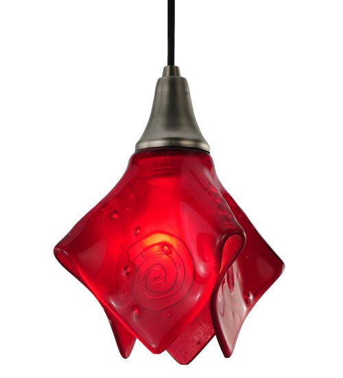 Meyda Lighting Metro Fusion 10" Brushed Nickel Super Nova Mini Pendant Light With Red Bas Relief Shade Glass