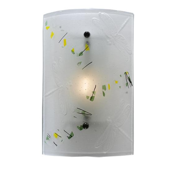 Meyda Lighting Metro Fusion 10" Metal Bel Volo Wall Sconce With White Dragonfly and Green Confetti Shade Glass