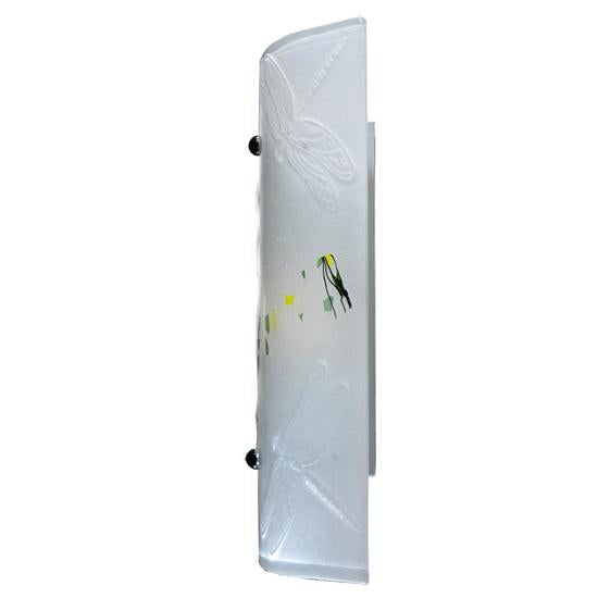 Meyda Lighting Metro Fusion 10" Metal Bel Volo Wall Sconce With White Dragonfly and Green Confetti Shade Glass