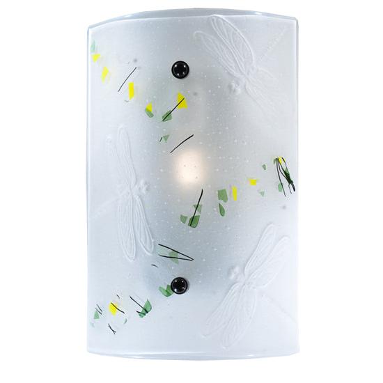 Meyda Lighting Metro Fusion 10" Steel Bel Volo Wall Sconce With White Dragonfly and Green Confetti Shade Glass