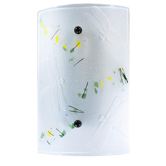 Meyda Lighting Metro Fusion 10" Steel Bel Volo Wall Sconce With White Dragonfly and Green Confetti Shade Glass