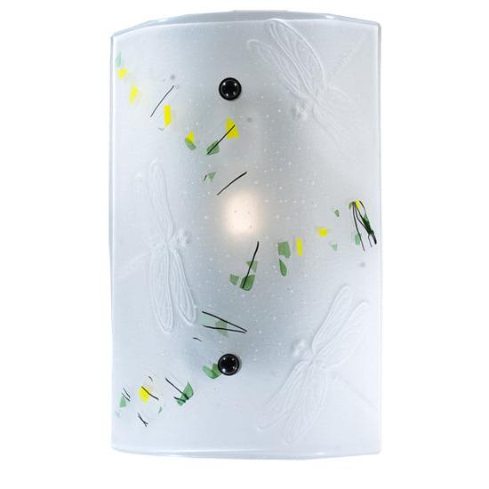 Meyda Lighting Metro Fusion 10" Steel Bel Volo Wall Sconce With White Dragonfly and Green Confetti Shade Glass
