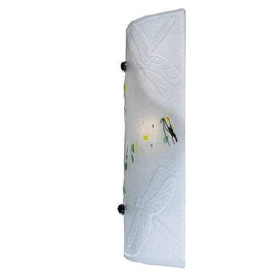 Meyda Lighting Metro Fusion 10" Steel Bel Volo Wall Sconce With White Dragonfly and Green Confetti Shade Glass