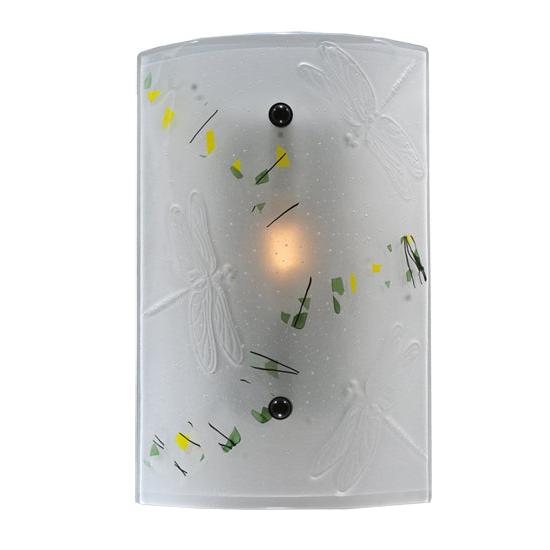 Meyda Lighting Metro Fusion 10" Steel Bel Volo Wall Sconce With White Dragonfly and Green Confetti Shade Glass
