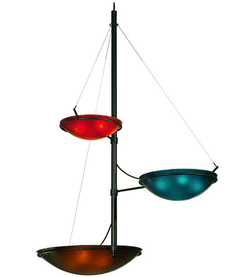 Meyda Lighting Metro Fusion 103" 12-Light 3-Arm Textured Black The Third Dimension Chandelier With Multi-Colored Fused Shade Glass