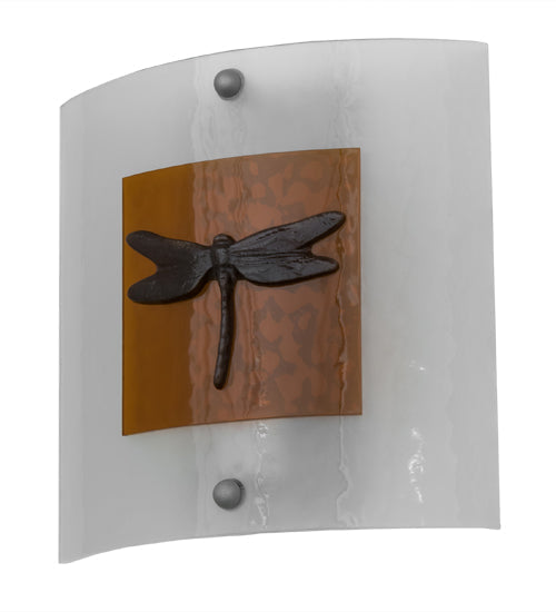 Meyda Lighting Metro Fusion 11" Nickel Dragonfly Wall Sconce With Amber & Frosted Clear Shade Glass