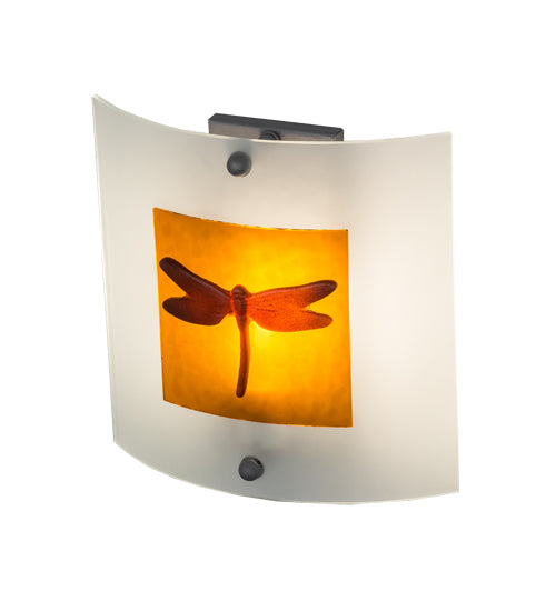 Meyda Lighting Metro Fusion 11" Nickel Dragonfly Wall Sconce With Amber & Frosted Clear Shade Glass